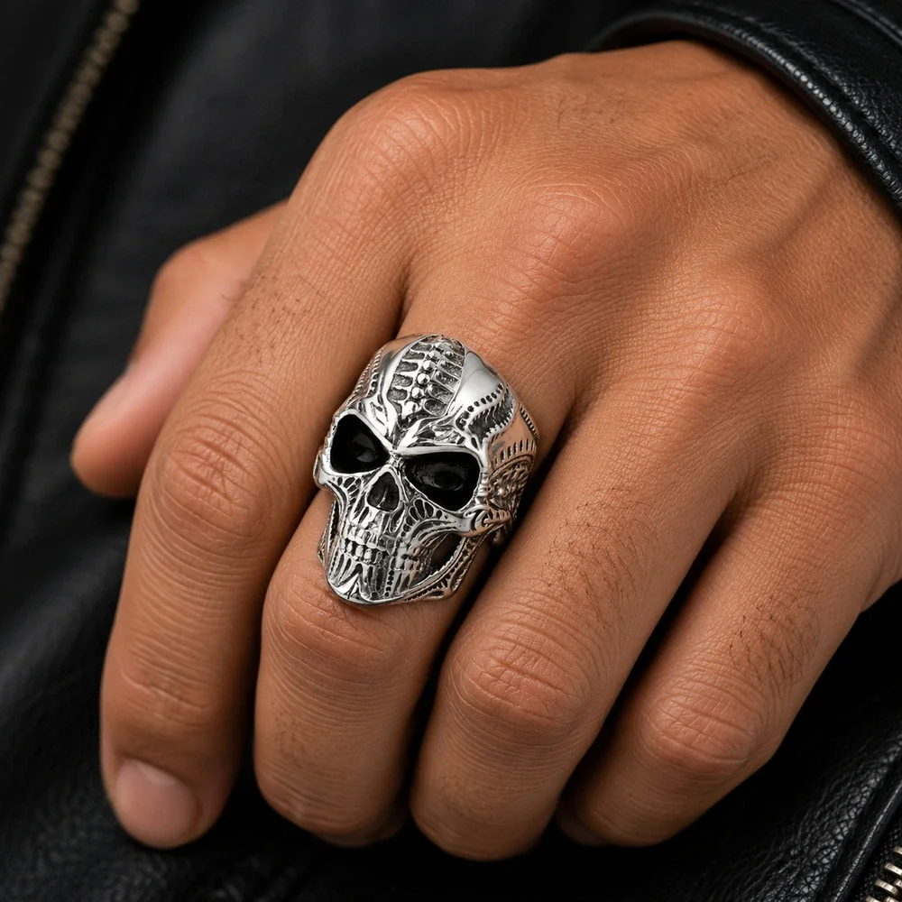 316L Stainless Steel Silver Skull Ring Gothic Punk Biker Men’s Band size 10